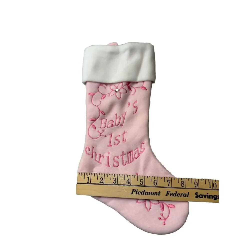 New Baby's First Christmas Pink Embroidered Stocking